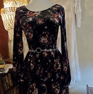 Floral velvet fit and flare dress